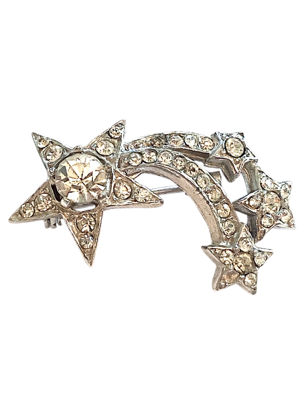 CORO 1950s Vintage Star Comet Brooch Silver Rhinestone